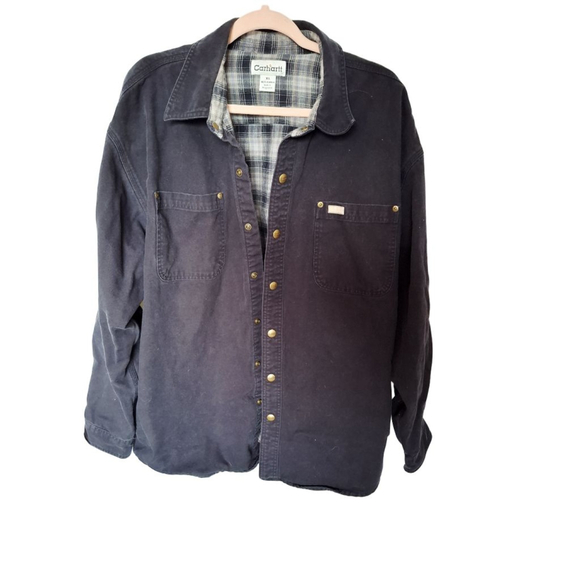 Carhartt Other - Carhartt detroit duck flannel blue Plaid Lined vintage Jacket sz XL canvas